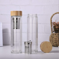 Bamboo 400ml Double Wall Borosilicate Glass Drink Water Filtration Enhancer Bottle